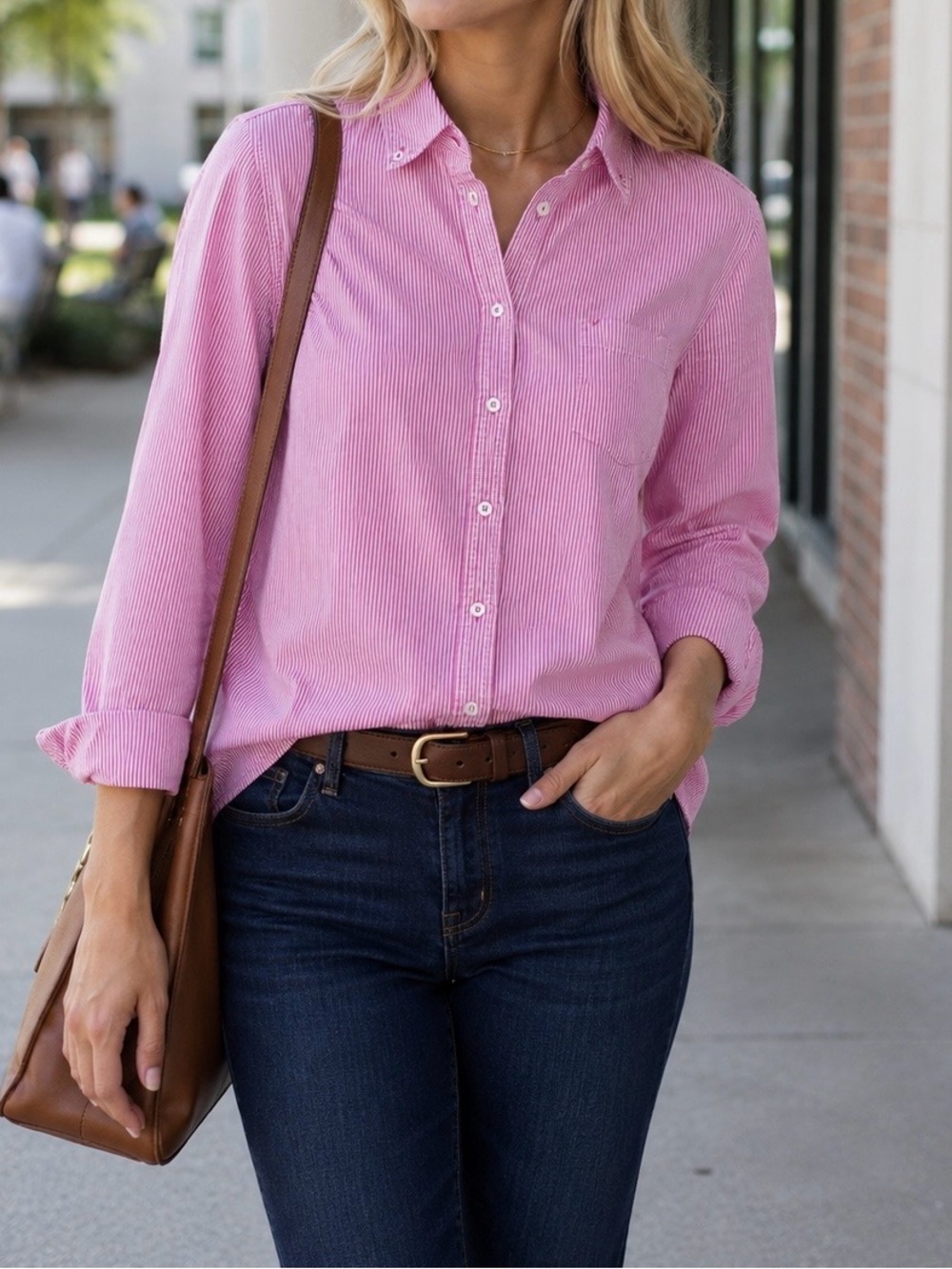 GAP Pink Striped Button-Down Shirt
Size M